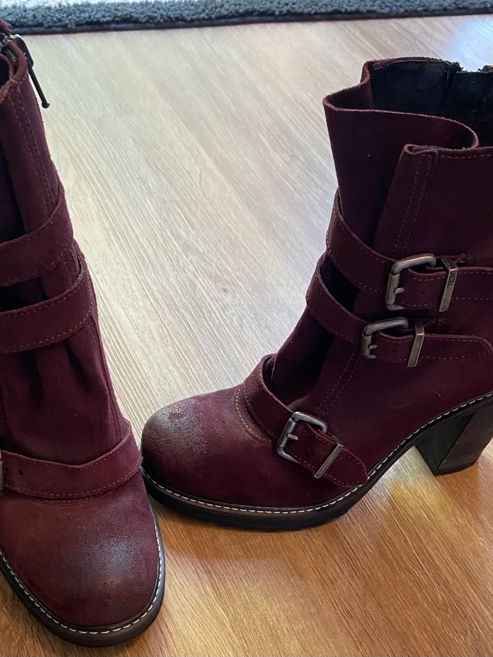 Diesel Burgundy Buckle Heeled Boots